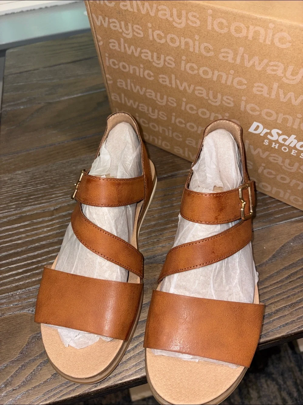 Dr. Scholl's Nicely Fun Strappy Ankle Strap Sandals Brown Tan Size 6 NIB / NWT